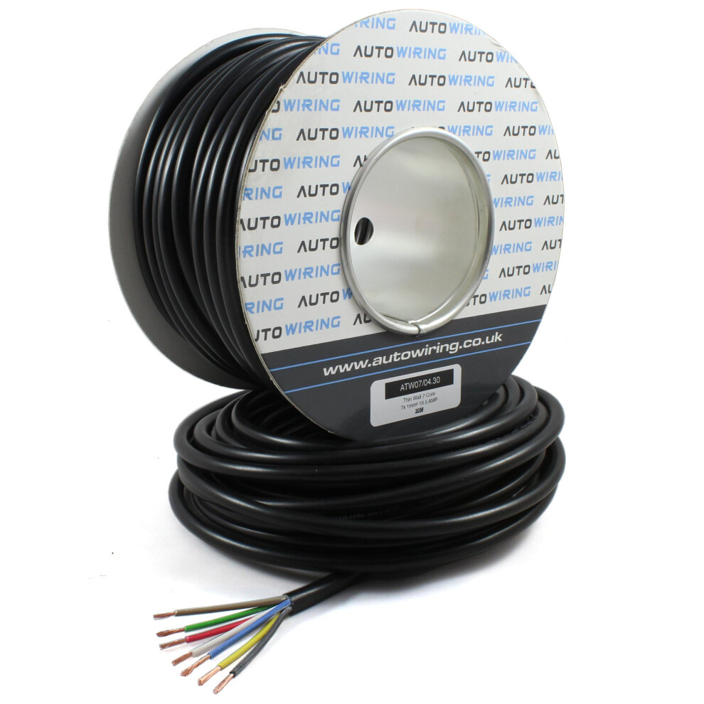 Autowiring Automotive 7 Core Cable 12V 24V Trailer Caravan Wire (16.5 Amp Rated 1Mmâ²) 5/10/30/50/100 Metre (10 Metre Coil) 96219638