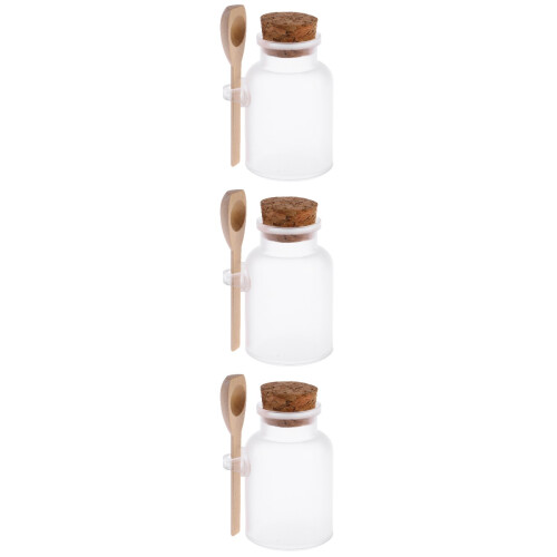 3Pcs Clear Plastic Bottles with Cork Lid and Spoon for Spice Storage 2