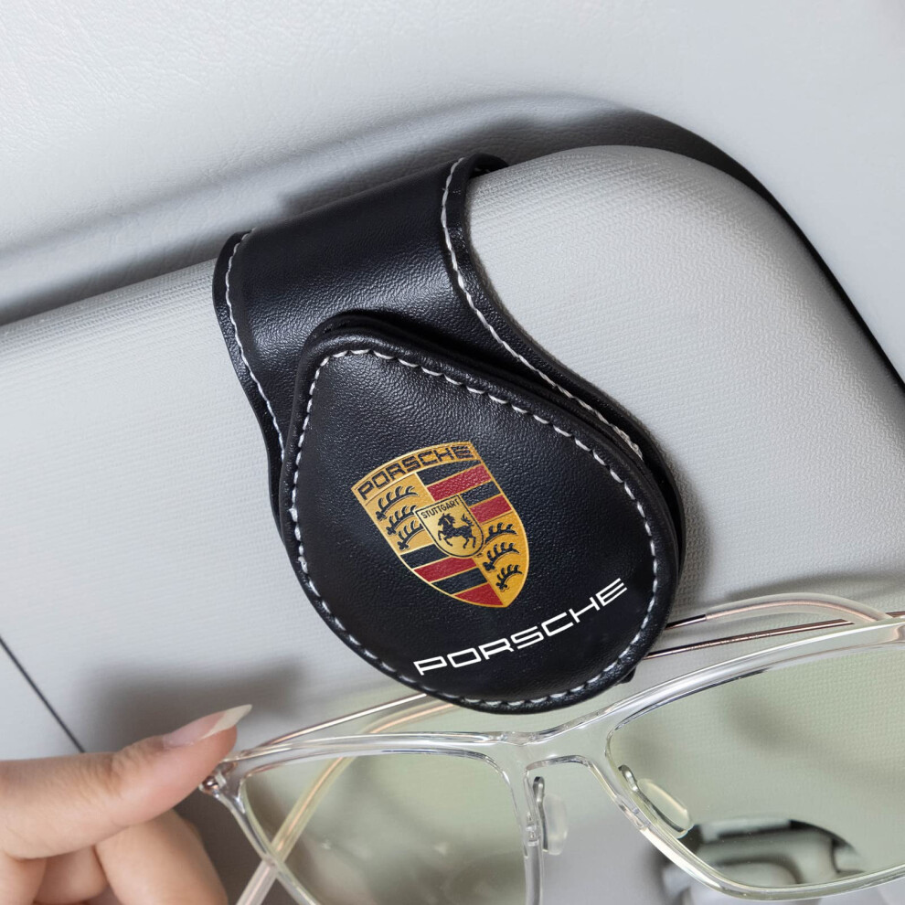 Xuhengxinx For Porsche Car Sunglass Holder, Visor Sunglasses Holder Clip Compatible With Porsche Panamera Cayenne Macan Boxster Taycan Cayman 718 911