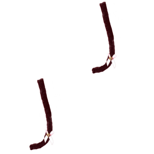 2Pcs 50Cm Plush Cat Tail With Bell Bowknot For Cosplay Black 1
