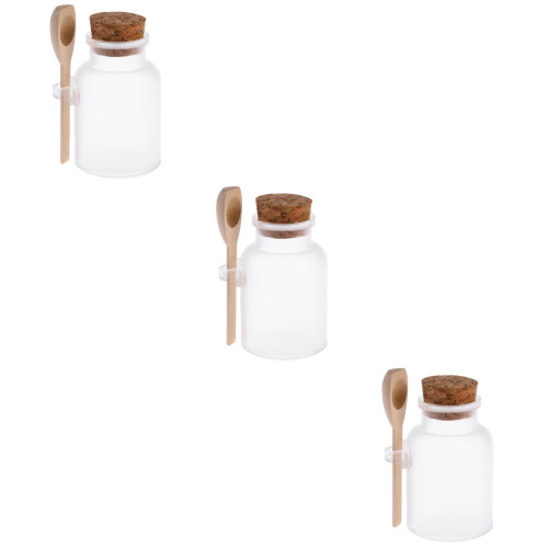 3Pcs Clear Plastic Bottles with Cork Lid and Spoon for Spice Storage 1