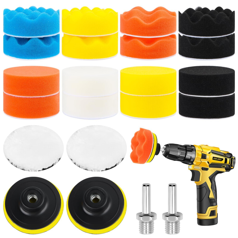 Buffing Pads For Drill, 22Pcs Polishing Pads For Drill, Drill Polishing Kit 80Mm Car Polishing Pads, Drill Buffer Attachment Sponge For Auto Polisher 91219602