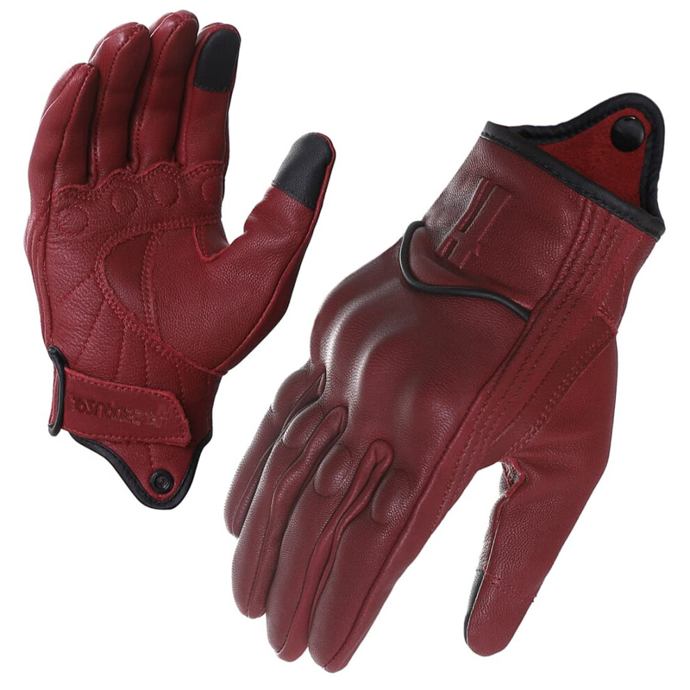 Harssidanzar Womens Full Finger Goatskin Leather Touchscreen Motorcycle Gloves Gl016,Oxblood,Size L 78934924
