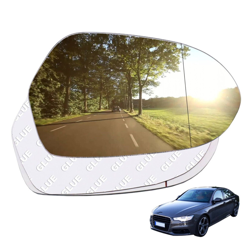 Autoxbert Wing Mirror Glass Right Side Convex Fit For Audi A6 C7 4G 2011 2012 2013 2014 2015 2016 2017 2018 Driver Side Stick-On With Blind Spot 88879406