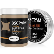 BSCPAM 12oz Leather Recoloring Balm with 3.4oz Leather Conditioner,Beige Leather Sofa Scratch/Stain Remover,Leather Repair kit for Furniture and Car
