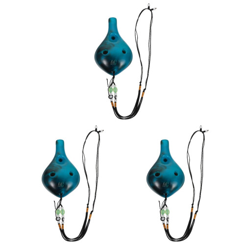 3 Pcs Practical Dolomite 6-Hole Ocarina With Rope And Bag Blue 1
