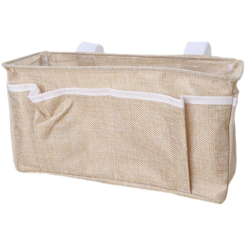 4Pcs Dormitory Bed Storage Bag Beige Cotton Linen Multifunctional