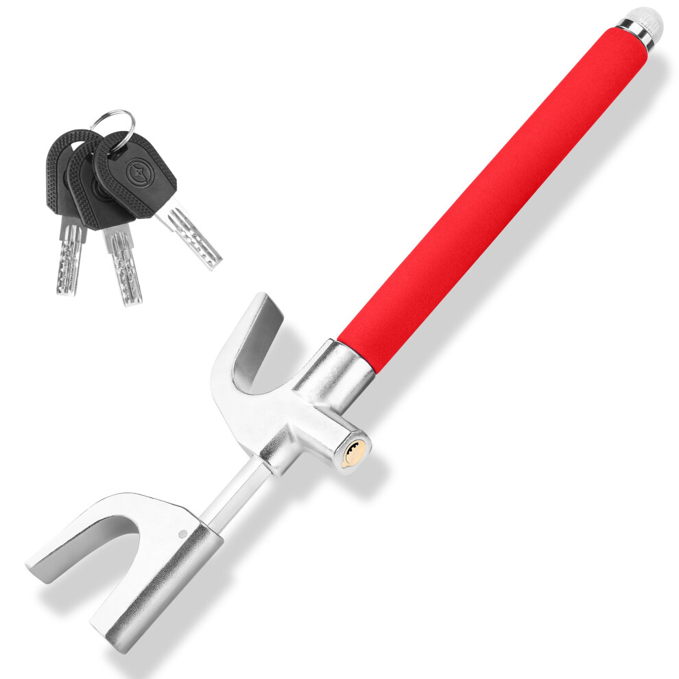 Turnart Steering Wheel Lock Universal Anti-Theft Device Retractable Steering Lock With 3 Keys For Auto/Truck/Suv/Van (Red) Red 74100002