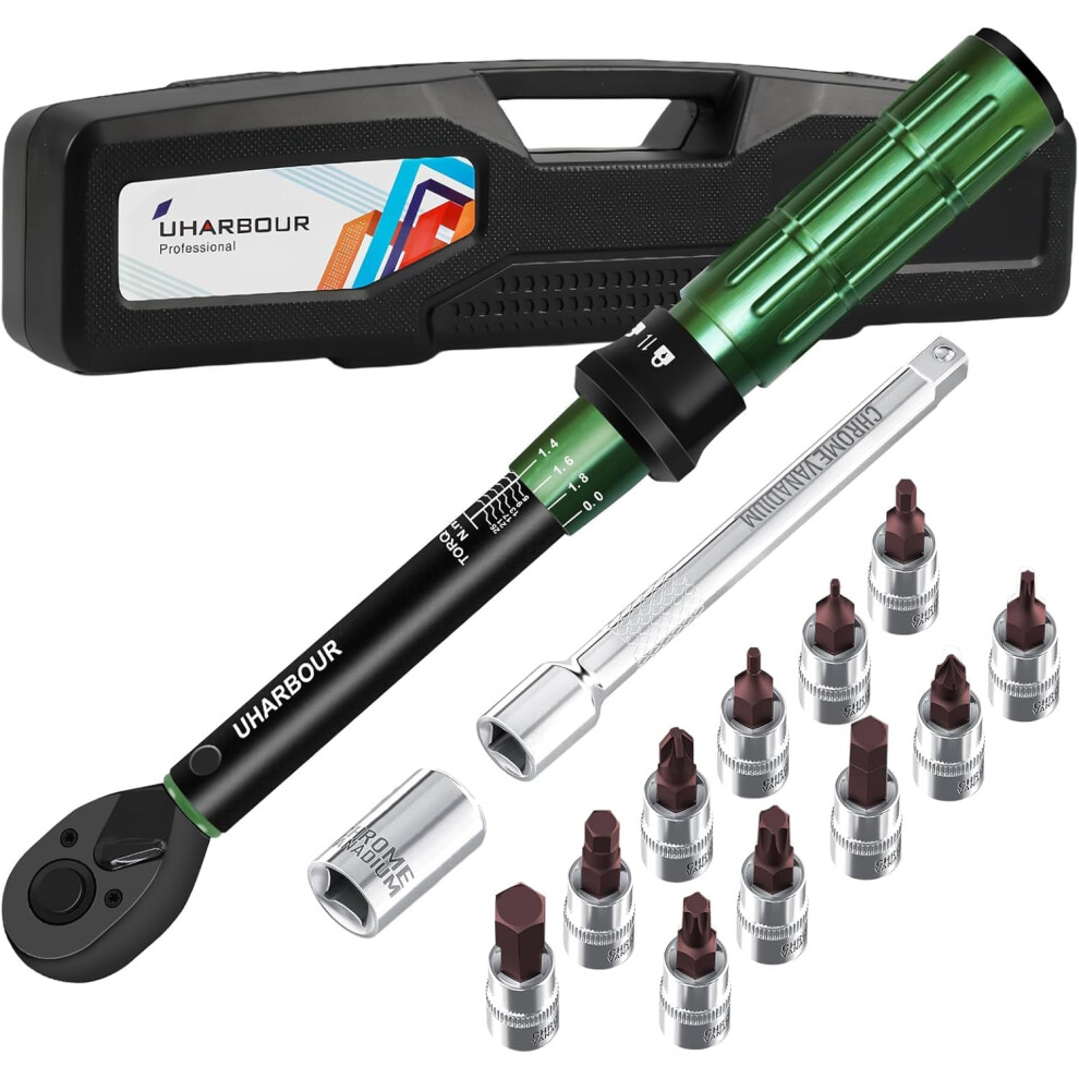 Uharbour Bike Torque Wrench Set 3-25Nm, Torque Wrench 1/4, Bicycle Torque Wrench Set With Bits And Extension Rod For Bicycle, 3% Accuracy With Uniqu 57897158