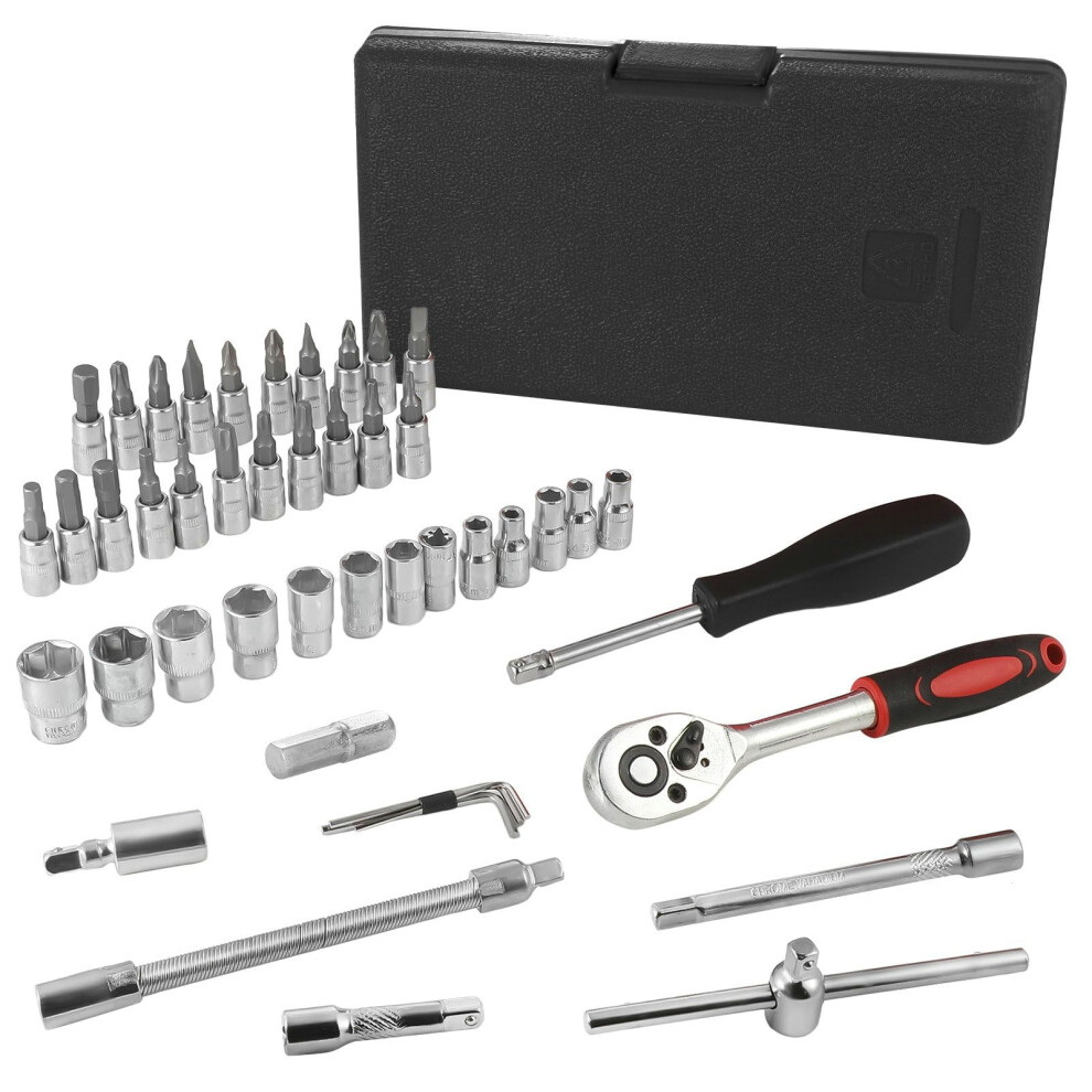 Trafagala 46-Piece 1/4" Drive Socket Set With Ratchet Wrench, Bit Socket Set, Metric & Extension Bar For Diy Enthusiasts 66504382