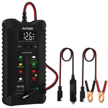 AUTDER Car Battery Tester, 12V/24V Voltmeter for Car & Motorbike Battery, Alternator Charging System Analyzer with LCD Display & LED Indicators, Dual