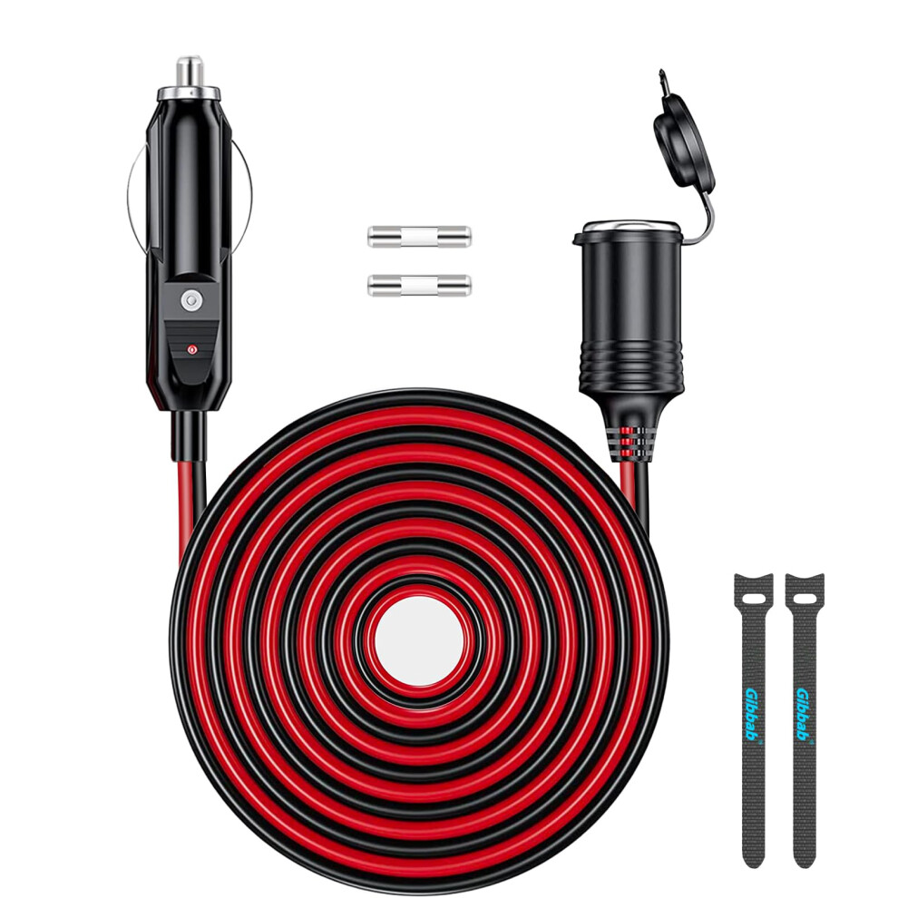 12V/24V 16Awg Heavy Duty Cigarette Lighter Extension Cable 20Ft, 156W/20A Male Plug To Female Socket Adapter Extension Cord With Led Lights (Built-In 90839900