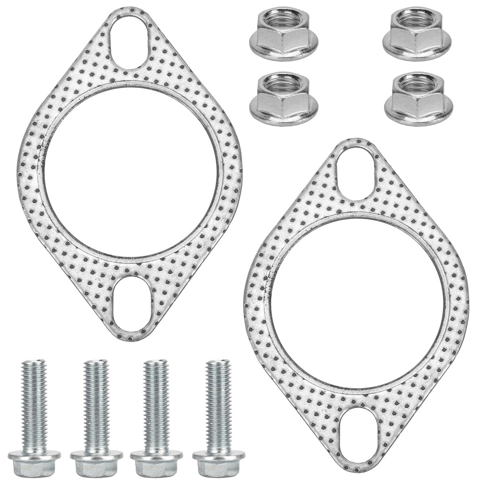 2Pcs Car Exhaust Gasket, 2.5 Inch Exhaust Flange Gasket With 4 Bolts & 4 Nuts Exhaust Manifold Gasket Catalyst Converter Gasket For Connecting Car Ex 82437657