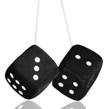 DIVINA VITAE Fuzzy Dice for Rear View Mirror, Black Fuzzy Dice for Car Mirror, 2.75inch Pair of Plush Retro Square Hanging Dice with White Dots Cute