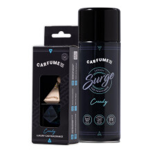 Carfume Original Twin Pack Creedy Car Air Freshener | Premium Earthy Musk, Ambergris & Juniper Fragrance - Diffuser & Surge Can Set - Luxury Car Acce