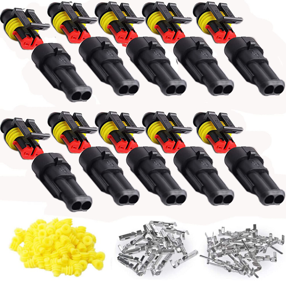 Runcci-Yun 10 Kit 2 Pin Waterproof Electrical Connector Kit, Car Wire Connector, Waterproof, Dustproof, Insulated And Sealed, 1.5Mm Series Terminal C 40315904