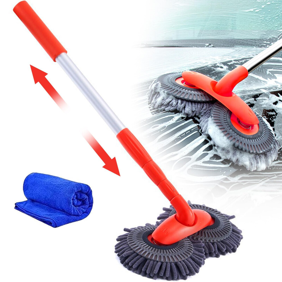 Car Wash Telescopic Mop With 360 Rotating Double-Head Brush For Suv And Caravan 78934351