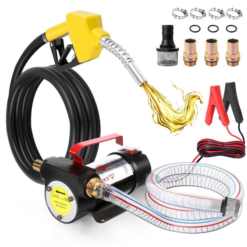 Gearlasso Oil Diesel Transfer Pump 12V Electric Fuel Transfer Pump Kit 12 Gpm With Auto Shut-Off Nozzle & 2M Inlet Hose & 4M Outlet Hose For Diesel K 35379676