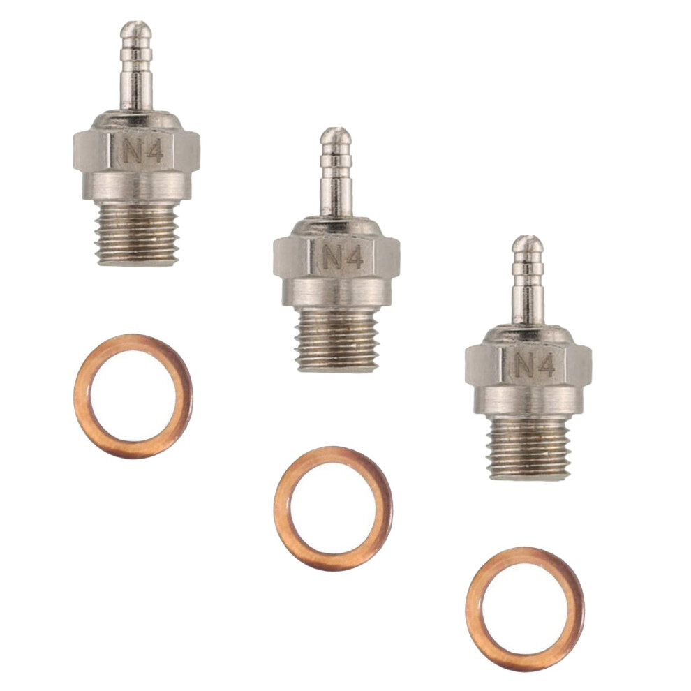 Yijialink 3-Pack Hot Spark Glow Plug N4 No.4 70117 Compatible With Kyosho Hsp Hpi Redcat 1/8 1/10 Rc Nitro Engines Car Truck Buggy (N4 No.4) 74103195