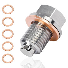 M12x1.25 Magnetic Oil Drain Plug with 5 Copper Washers for Engine Wear Protection