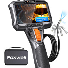 FOXWELL 6.5mm Slim Dual Lens 220 Two-Way Articulating Borescope, Endoscope inspection Camera with LED Light, IPS HD Screen, 5.25FT Flexible Snake Ca