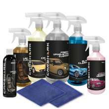 CARSHARK 8-Piece Car Interior Cleaning Kit, Cherry Dressing 500ml, Glass Cleaner 1L, Leather Cleaner 500ml, Leather Cream 250ml, Fabric Cleaner 1L, C