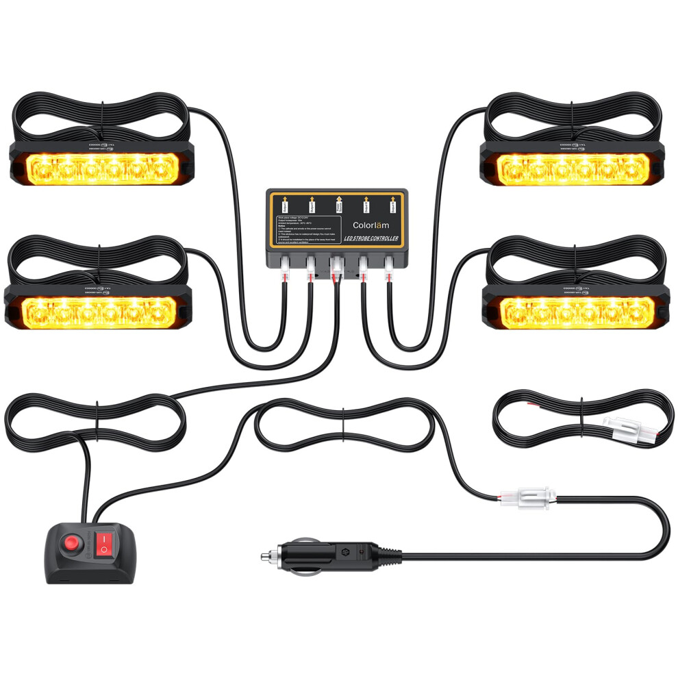 Colorlam 4X6leds Strobe Flashing S Emergency Beacon Flashing Grill S Warning S With Ip65 Waterproof & 8 Flash Patterns For Light/Amber 41239070