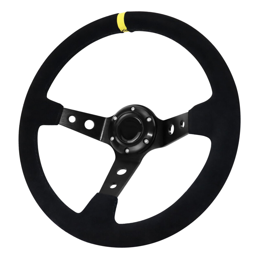 Acclcors Universal Racing Steering Wheel, Gaming Steering Wheel 350Mm/14Inch 6 Bolt Grip Suede Deep Dish With Horn Button For Racing/Rally/Motorsport 62205504