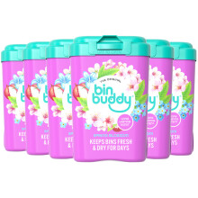 Bin Buddy Spring Blossom, 450g, Pack of 6, Bin Freshener Deodoriser Powder, Leaves Your Bin Smelling Great, Suitable for Indoor and Outdoor Bins