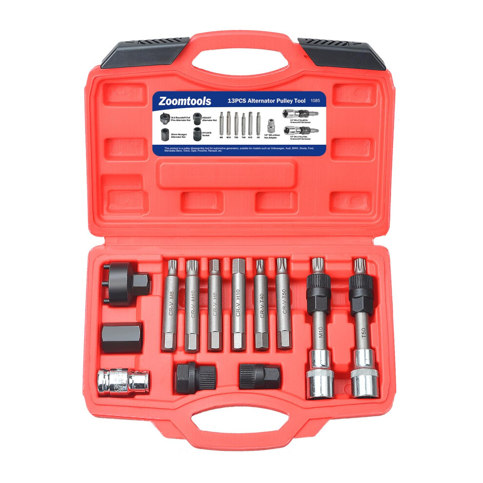 13Pcs Alternator Pulley Removal Tool Kit Alternator Pulley Removal Tool Car Pulley Removal Decoupling Puller Tools 93645911