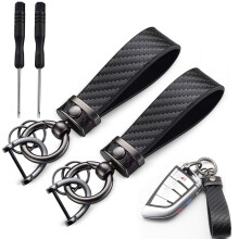 DHSWNNG 2 PCS Carbon Fiber Car Keychain, Leather Car Keyring Detachable Key Chain Holder with 360Rotatable Swivel Anti-Lost D-Ring Screwdriver Key F