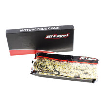 Hi Level heavy duty motorcycle chain, 420H-140 in gold, 140 links, 420 pitch, with split connecting link