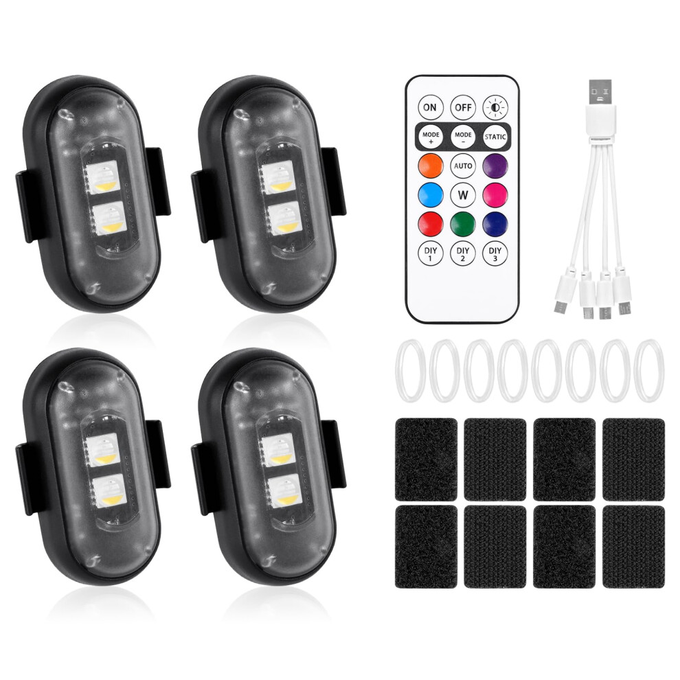 Vsshe 4Pcs Led Car Strobe S, With Remote Control, 8 Colors Usb Rechargeable Waterproof Wireless Led Ambient, Car Interior S, For Rc Light 12274697