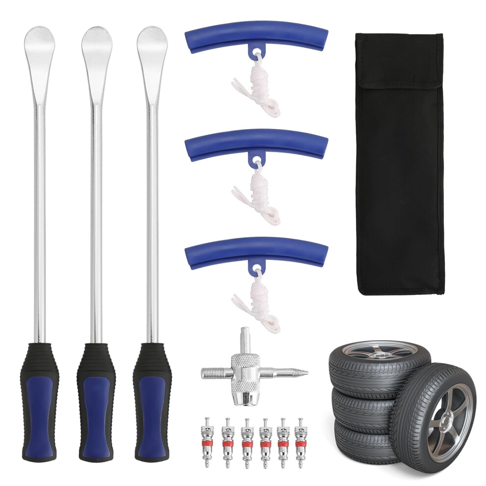 Dasbet 14.5" Tire Spoon Tool Kit, Tire Changing Tools Removal Tools For Motorcycle, Dirt Bike, Atv, Including 3 Tire Spoons, 3 Rim Protectors, 6 Valv 46676184