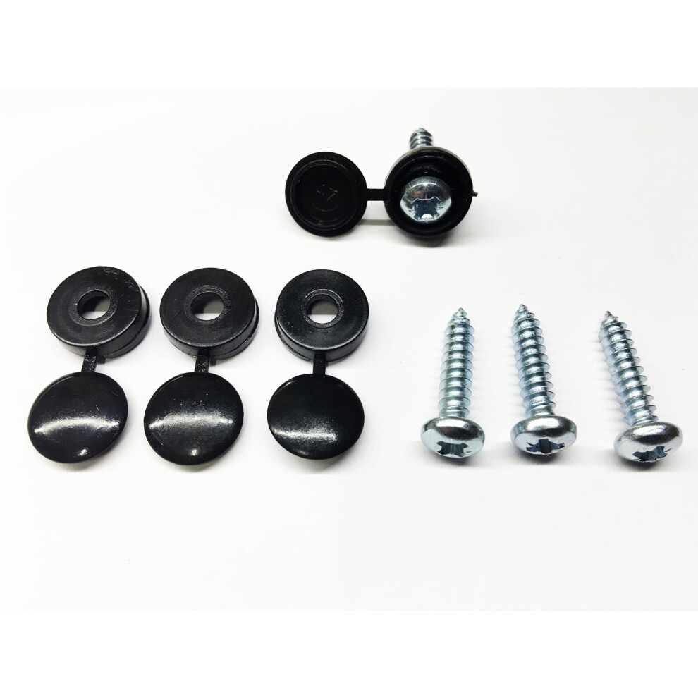 Quality Car Van Number Licence Plate Fitting Kit Screws & 4X Black Covers 87055658