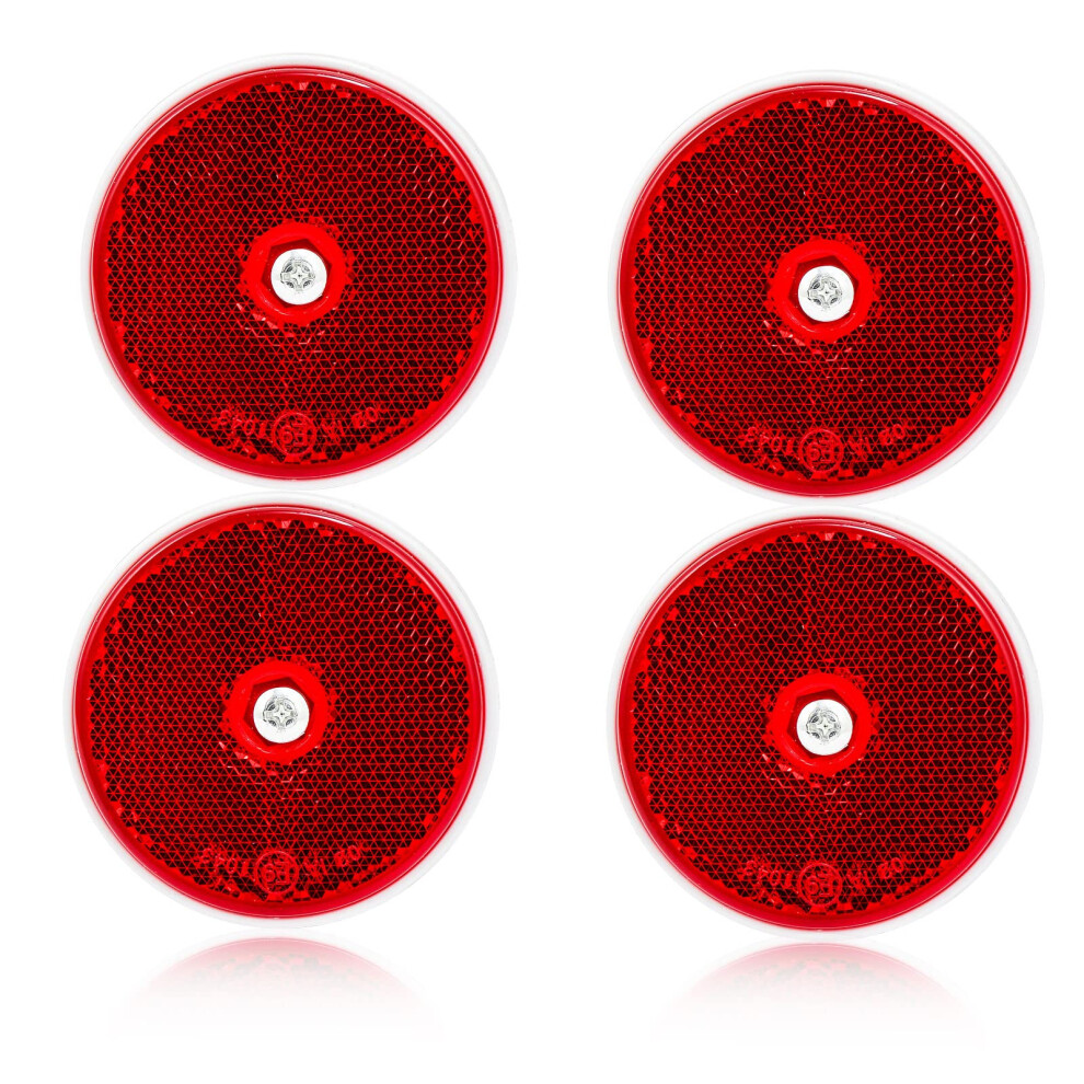 Darkguard 4Xtrailer Rear Reflectors Bolt Screw On Round Ã60Mm Reflectors For Gate Posts, Caravan Reflector For Rv Truck Trailer E9-Approved (- Red 73148531
