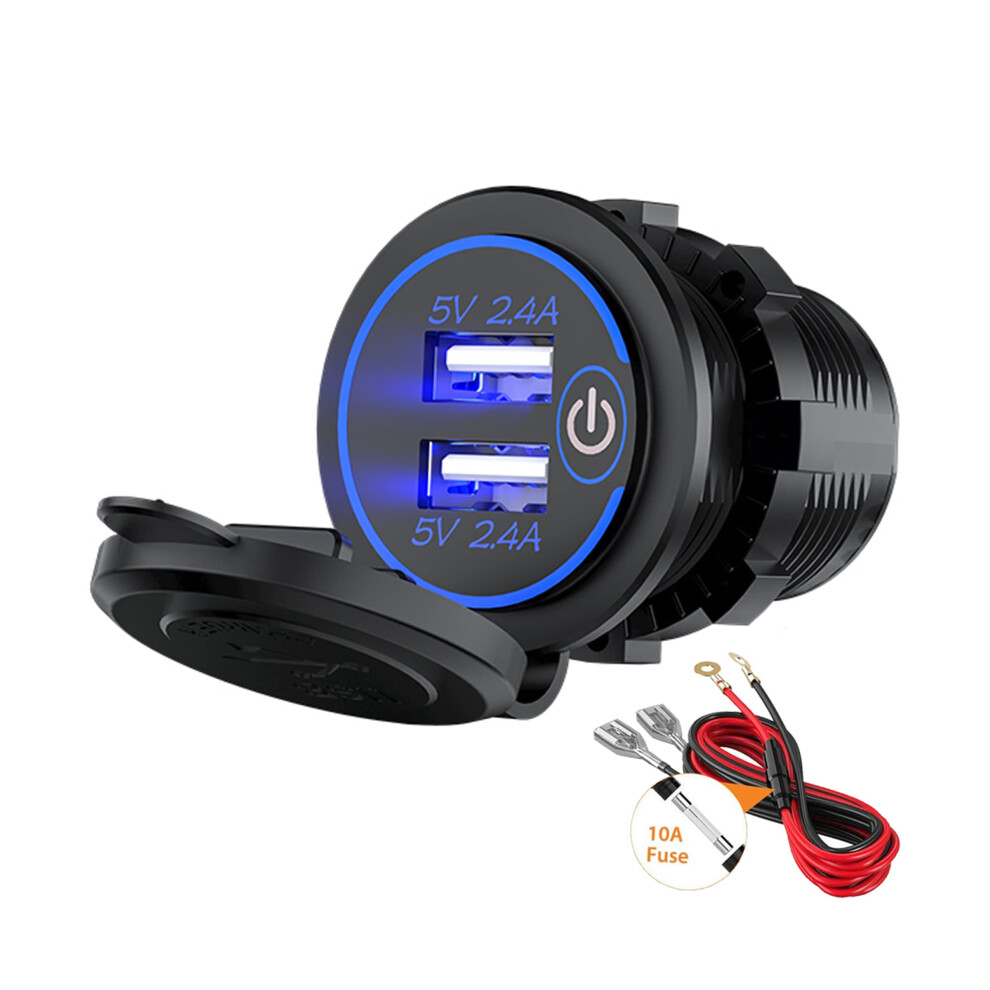 12V Car Charger Dual 4.8A Usb Port Dual Cigarette Socket Lighter Plug Waterproof Charger With Led For 12V~24V Vehicles Car Boat Motorcycle Suv Truck 73644095