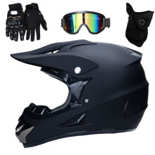 UIGJIOG Matt Black Motorcycle Cross Helmets, Full Face MTB Helmet with Goggles Mask Gloves, Motocross Helmet for Men, Youth & Kids, XL (58~59cm)