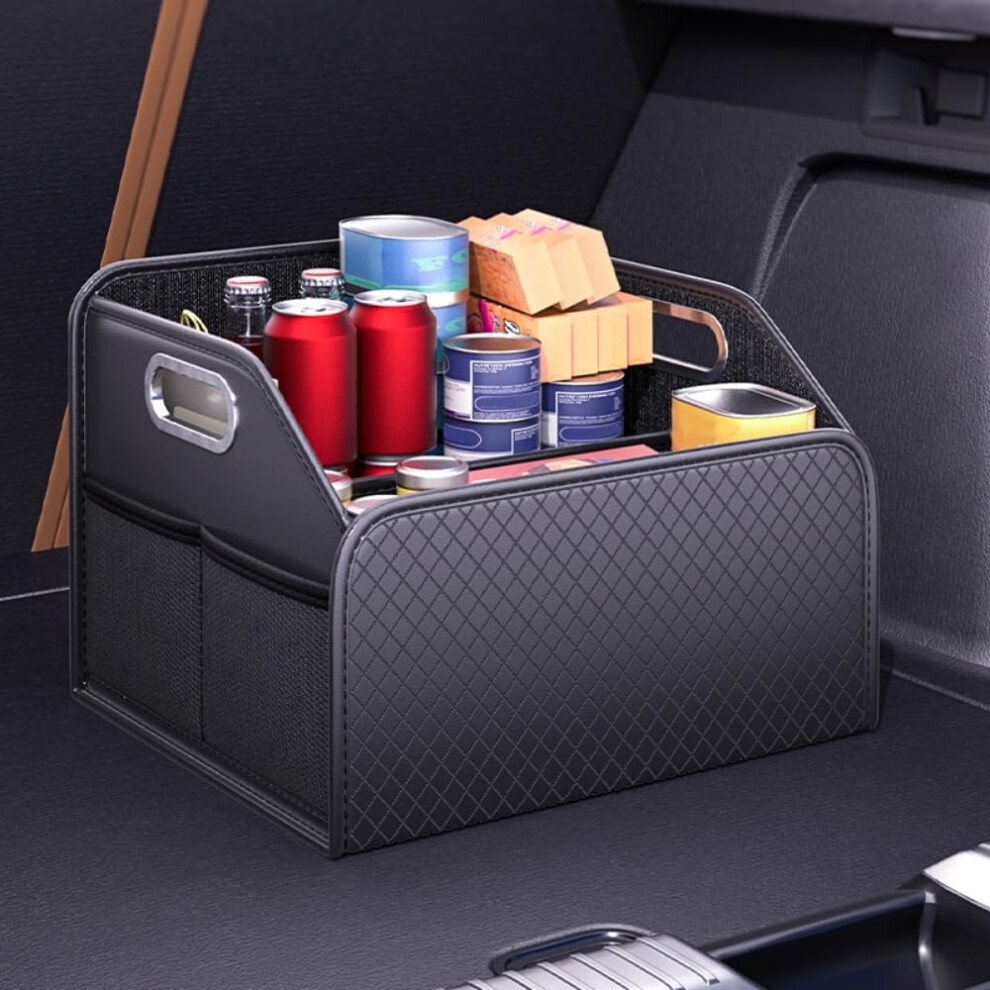 Qirc Leather Car Boot Organiser, Foldable Boot Storage Box For Suvs, Auto Trunk Organizer For Suv/Jeep/Sedan, Sturdy Car Accessories For Men Camping 11141501