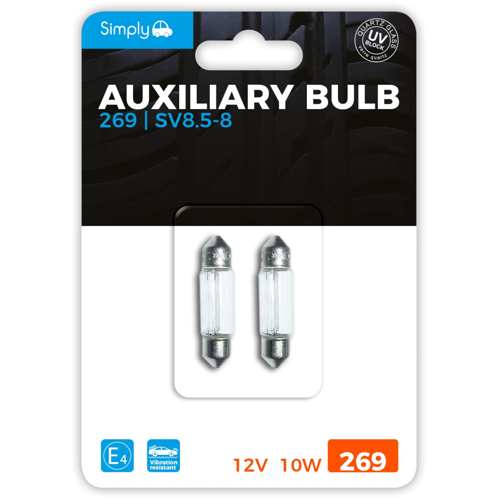 Simply S269bl 269 Auxiliary Festoon Bulbs In Pack, 12V 10W, Base Sv8.5-8, High Performance And Maximum Visility, Provide Drivers With More Time To Re 36905249