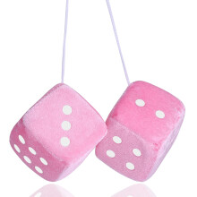 Fuzzy Dice for Rear View Mirror, Pink Fuzzy Dice for Car Mirror, 2.75inch Pair of Plush Retro Square Hanging Dice with White Dots Cute Car Decoration
