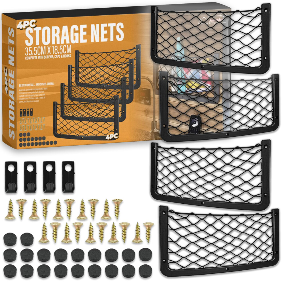 Xtremeauto Storage Nets 4Pcs - Elastic Storage Bag Net Set With Plastic Frame, 35.5Cm X 18.5Cm Van Cargo Net Organiser, Storage Solution For Camperva 31983341