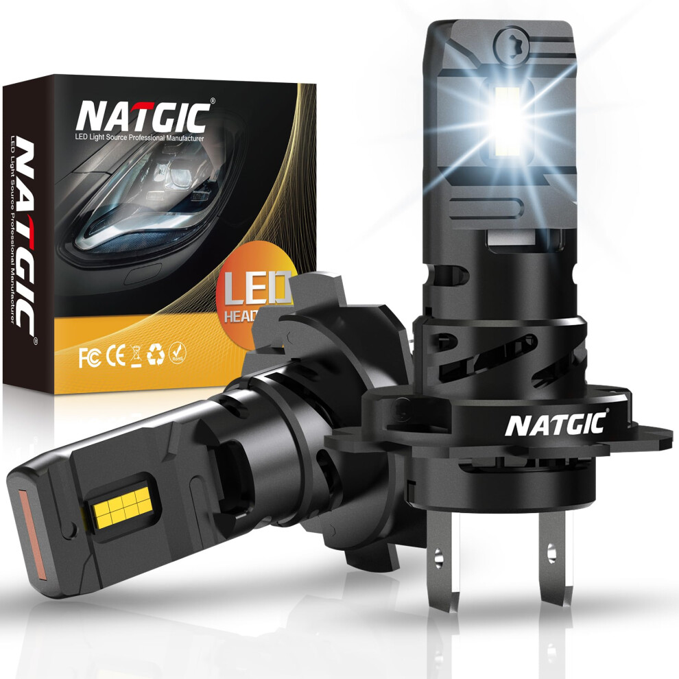 Natgic H7 Led Headlight Bulb, Newest H7 Led Bulb With Fan 500% Brightness 16000Lm 80W 6500K Xenon Conversion Kit For Car High/Low Beam Replacem White 91978356