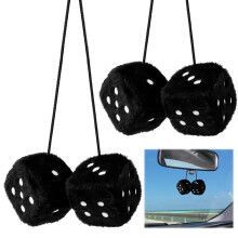 2 Pairs of Fluffy Dice for Car, Black Furry Dice, Fun Car Accessories, Soft and Durable Design for Interior Decoration