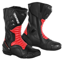 PROFIRST Genuine Leather Motorcycle Boots Waterproof Motorbike Shoes Armoured Boot Protection Anti Slip Racing CE Approved (Red, UK Footwear Size Sys