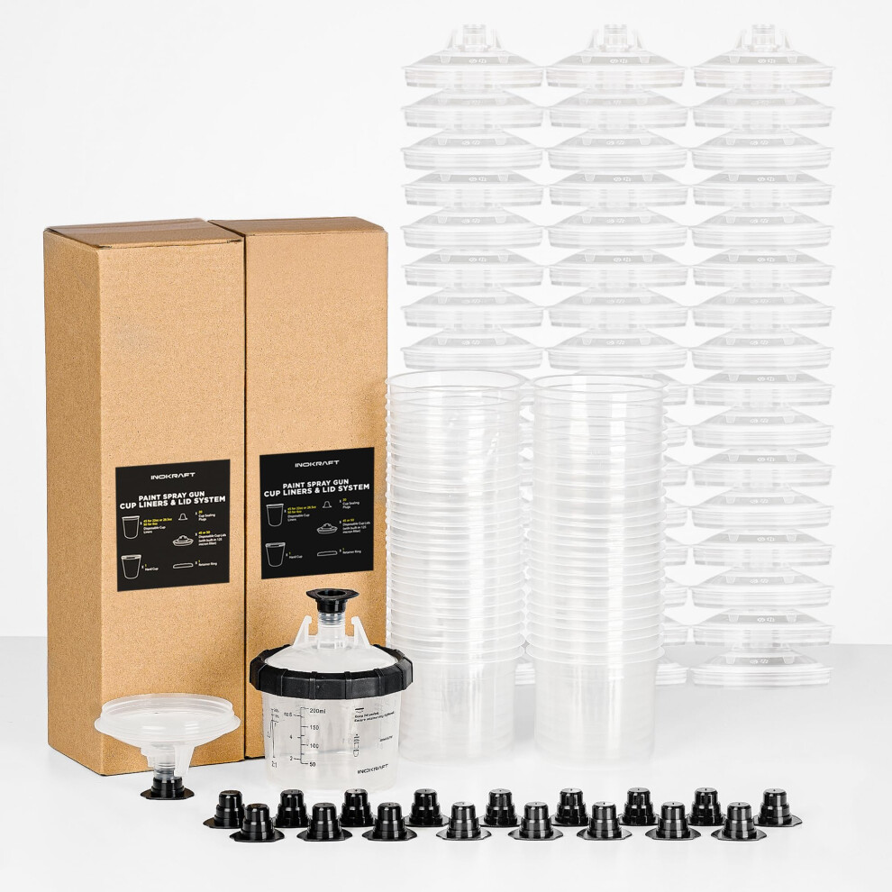 Inokraft Disposable Paint Spray Gun Cup, Paint System For Hvlp And Lvlp Paint Spray Paint Gun, Mini 6 Ounce (200Ml) Kit With 50 Cups And Lids System, 95514819