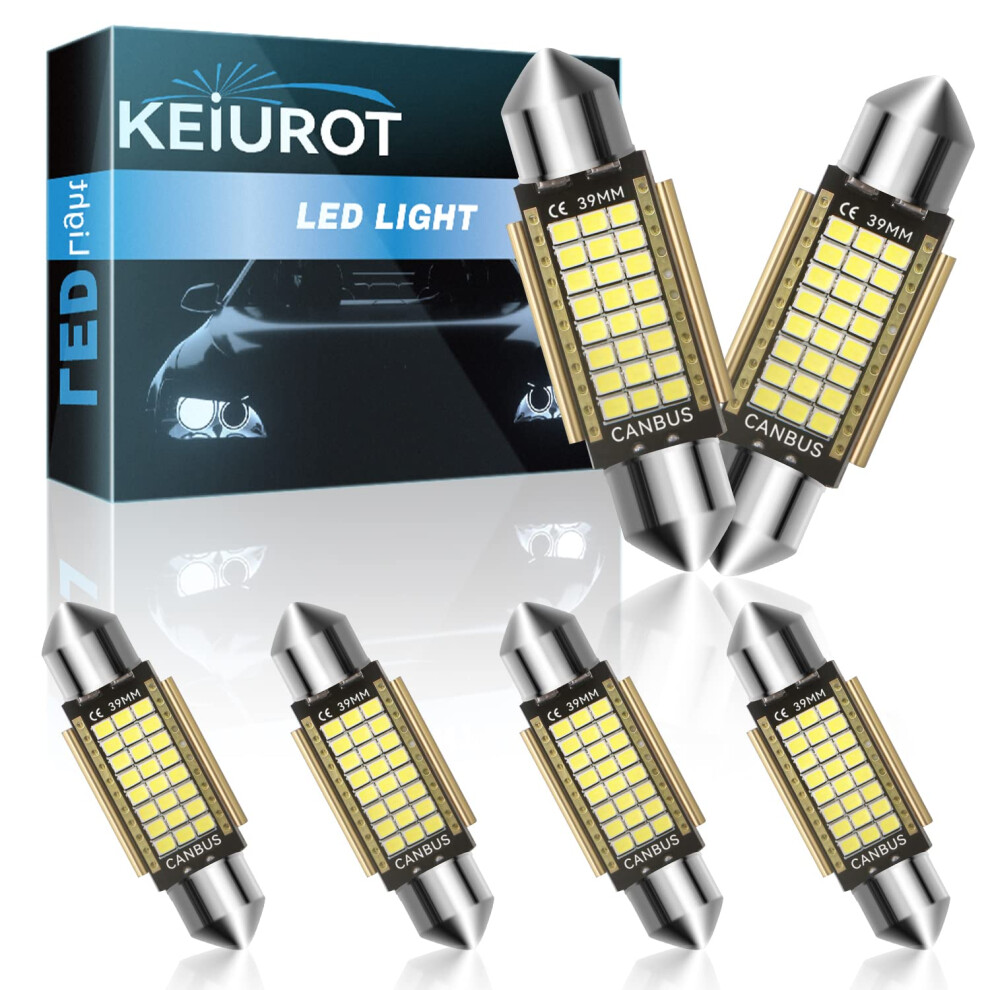 Keiurot 39Mm Led Festoon Bulbs, C5w Led Bulb, 6Pcs Canbus Error Free 2016 Chipsets 24 Smd 12V For Car Interior Replacement Dome For Car Interior Dome 34274484