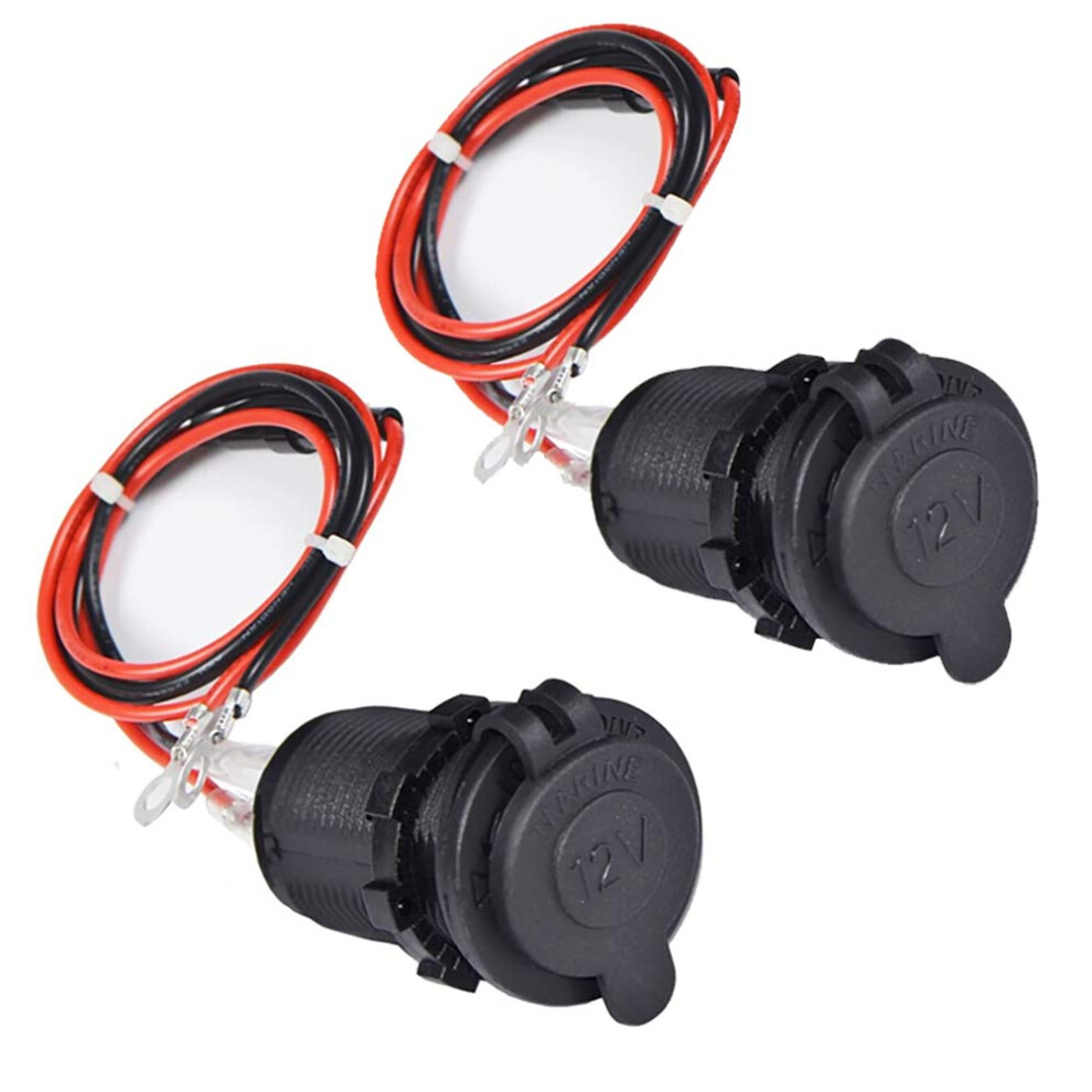 Cigarette Lighter Socket, Waterproof And Dustproof 12V/24V Dc Lighter Socket Plug Outlet For Boat Motorbike Car,With 0.6M Connection Cable(-2Pcs Black 61309210