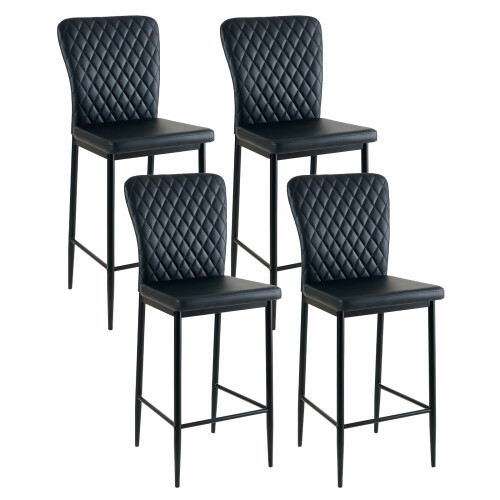 (BLACK-PU, 4pcs) Bar Stools Counter Chairs Kitchen Island Dining Room