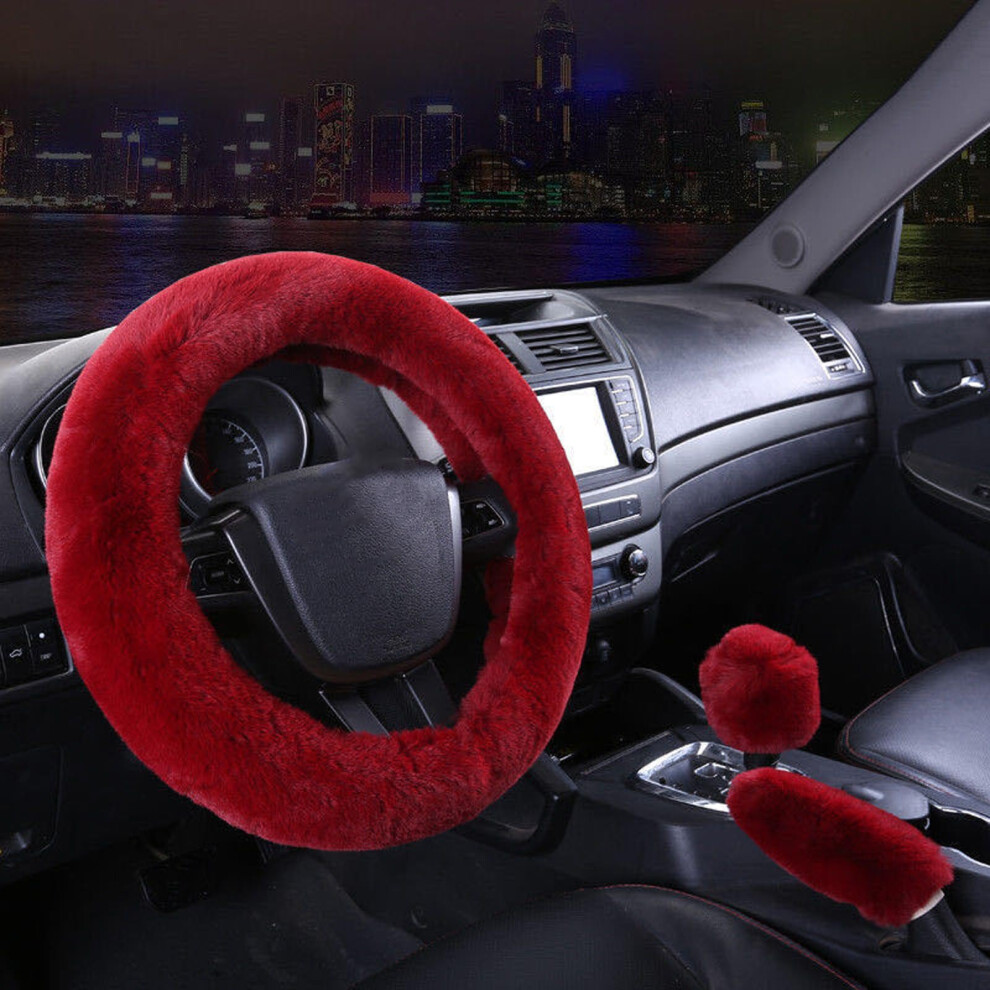 Gwawg Pack Of 3 Plush Steering Wheel Cover, Handbrake Cover, Gear Shift Cover, 38 Cm Winter Warm Car Decoration For Women Men Car Lovers 12603510